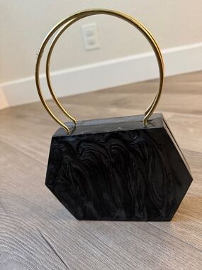 NWOT Ramla Hexagonal Black Resin Handbag with Gold Hoop Handles
